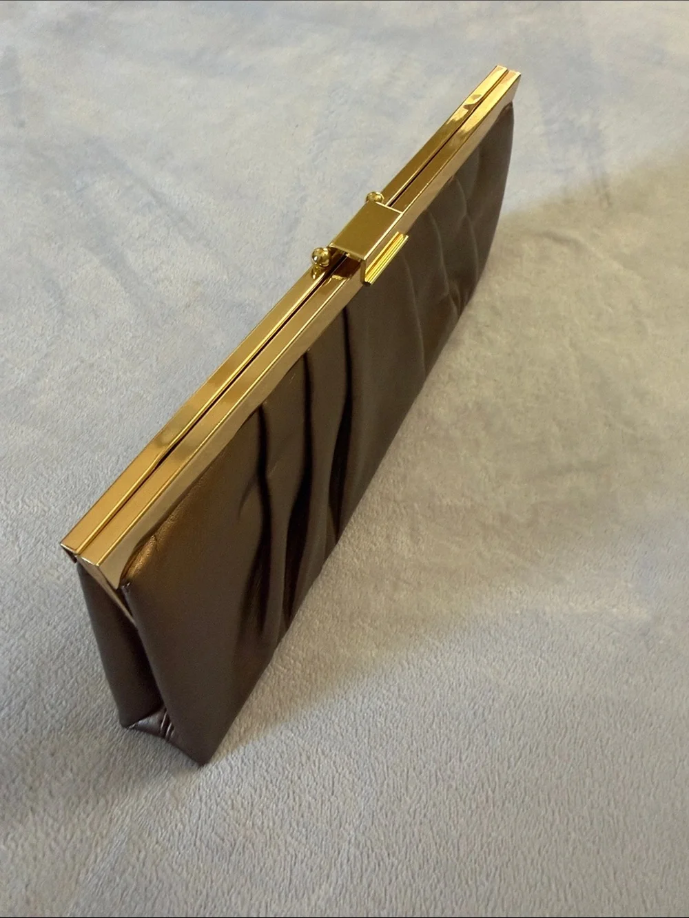 Jessica McClintock Metallic Gold Pleated Frame Clutch